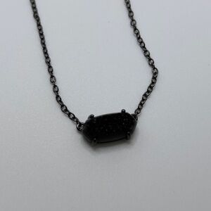 Kendra Scott Elisa Pendant Necklace Gunmetal Black Drusy Stone Adjustable